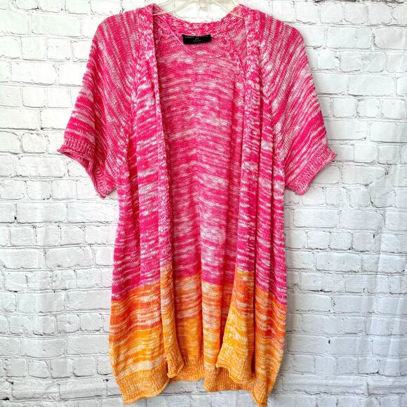 Lane Bryant Wms 18/20 Pink Orange Open Front Knit Cardigan Colorful - Picture 1 of 12